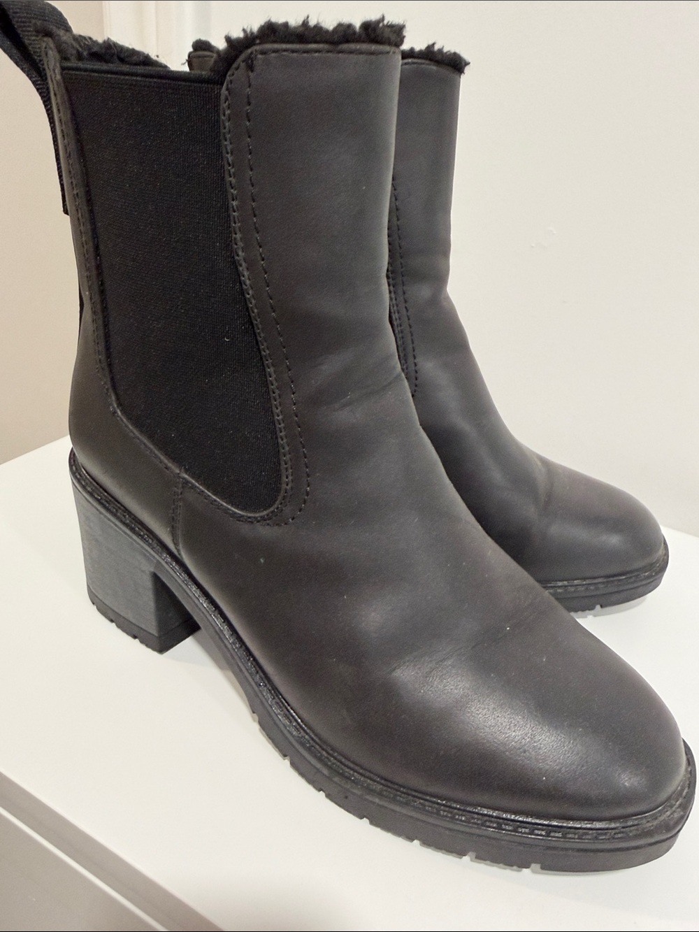 Call It Spring Black Faux-Leather Chelsea Ankle Boots with Block Heel